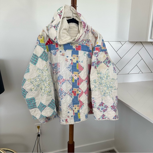 Sweaters - Vintage quilt hoodie upcycled quilt coat